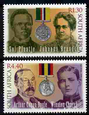 South Africa 2000 Centenary of Anglo-Boer War - 2nd issue perf set of 2 unmounted mint SG 1203-4, stamps on , stamps on  stamps on militaria, stamps on  stamps on battles, stamps on  stamps on medals, stamps on  stamps on churchill, stamps on  stamps on conan doyle, stamps on  stamps on literature