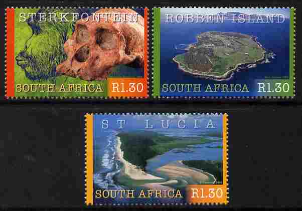 South Africa 2000 UNESCO World Heritage Sites perf set of 3 unmounted mint SG 198-1200, stamps on tourism, stamps on unesco, stamps on heritage, stamps on archaeology, stamps on national parks