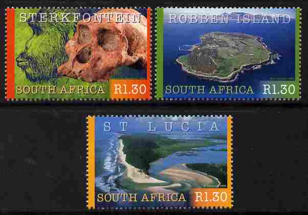 South Africa 2000 UNESCO World Heritage Sites perf set of 3 unmounted mint SG 198-1200, stamps on , stamps on  stamps on tourism, stamps on  stamps on unesco, stamps on  stamps on heritage, stamps on  stamps on archaeology, stamps on  stamps on national parks