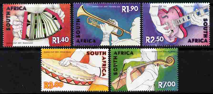 South Africa 2001 Musical Instruments perf set of 5 unmounted mint SG 1345-49, stamps on music, stamps on guitar, stamps on trumpet, stamps on drums, stamps on cello