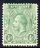 St Vincent 1913-17 KG5 1/2d pale yellow-green (unlisted shade) watermarked MCA unmounted mint as SG 108, stamps on , stamps on  kg5 , stamps on 