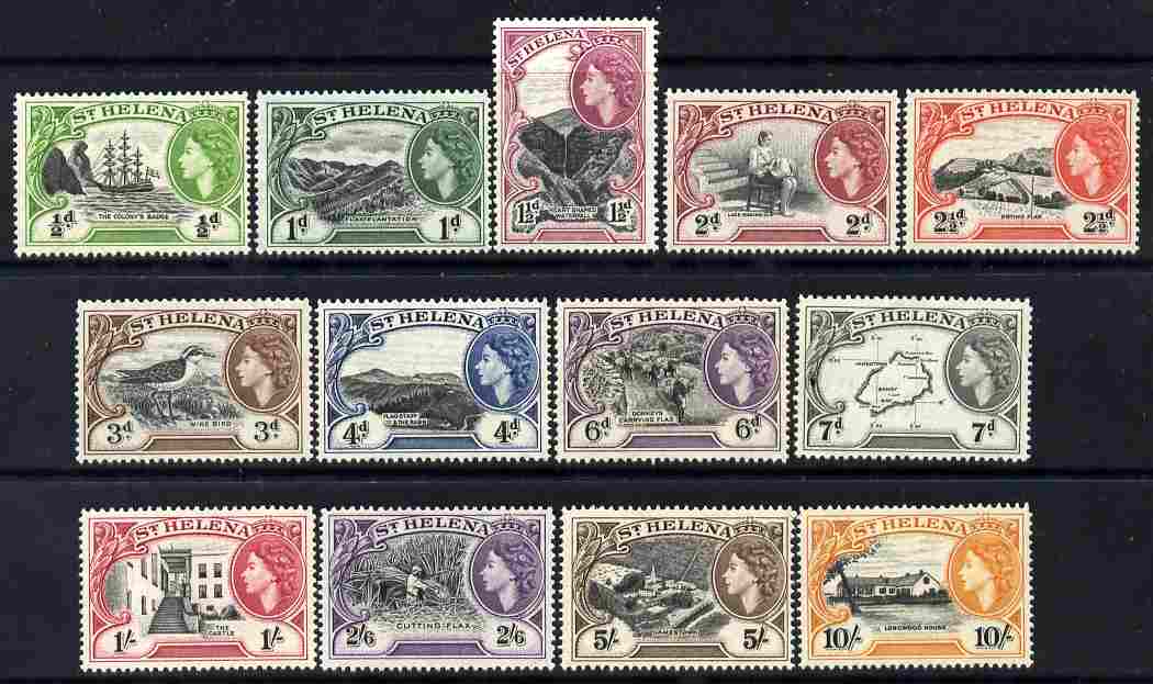 St Helena 1953-59 QEII definitive set complete 13 values  unmounted mint SG153-65, stamps on , stamps on  stamps on ships, stamps on  stamps on lace, stamps on  stamps on napoleon, stamps on  stamps on birds, stamps on  stamps on maps