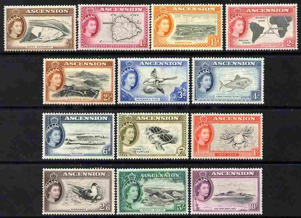 Ascension 1956 QEII Pictorial definitive set complete 13 values unmounted mint, SG 57-69, stamps on , stamps on  stamps on birds, stamps on  stamps on maps, stamps on  stamps on fish, stamps on  stamps on 