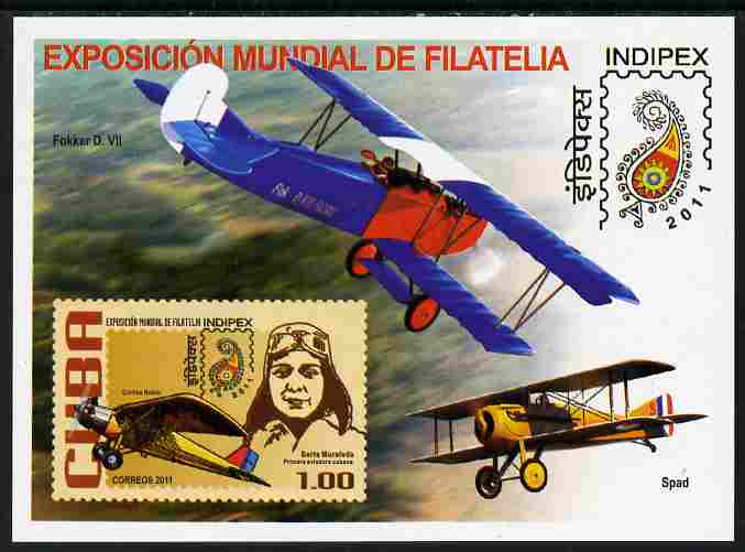 Cuba 2011 Indipex Stamp Exhibition - Aviators & their Planes perf m/sheet unmounted mint, stamps on stamp exhibitions, stamps on aviation, stamps on 