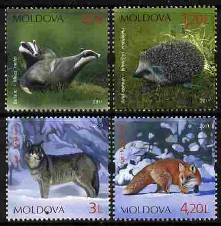 Moldova 2011 Wildlife perf setr of 4 values unmounted mint, stamps on animals, stamps on foxes, stamps on badgers, stamps on dogs, stamps on hedgehogs