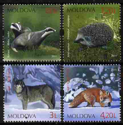 Moldova 2011 Wildlife perf setr of 4 values unmounted mint, stamps on , stamps on  stamps on animals, stamps on  stamps on foxes, stamps on  stamps on badgers, stamps on  stamps on dogs, stamps on  stamps on hedgehogs