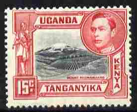 Kenya, Uganda & Tanganyika 1938-54 KG6 Mt Kilimanjaro 15c black & rose-red P13.25 mounted mint SG137, stamps on , stamps on  stamps on , stamps on  stamps on  kg6 , stamps on  stamps on mountains