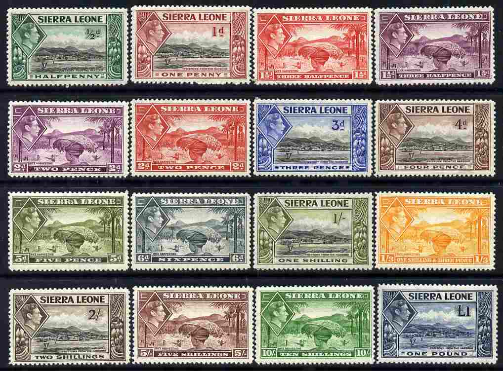 Sierra Leone 1938-44 KG6 definitive set complete 16 values lightly mounted mint SG 188-200, stamps on , stamps on  stamps on , stamps on  stamps on  kg6 , stamps on  stamps on 