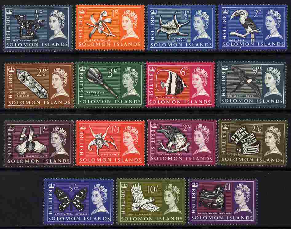 Solomon Islands 1965 Sterling definitive set complete 15 values unmounted mint SG 112-26, stamps on , stamps on  qeii , stamps on 
