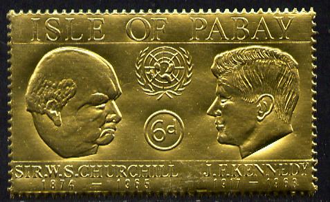 Pabay 1967 Churchill & Kennedy 6d value embossed in gold foil (perf) unmounted mint (Rosen PA61), stamps on , stamps on  stamps on churchill  kennedy  personalities