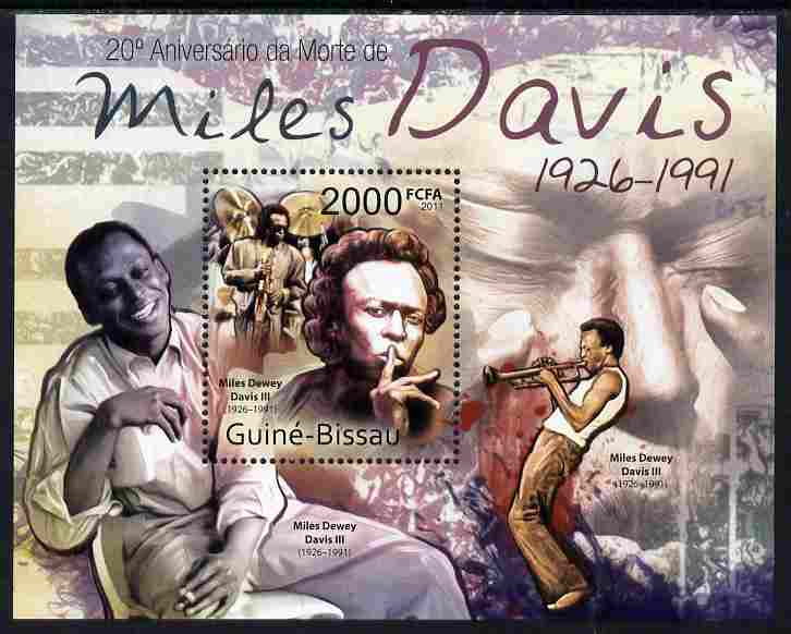 Guinea - Bissau 2011 Miles Davis perf m/sheet unmounted mint, stamps on personalities, stamps on jazz, stamps on music