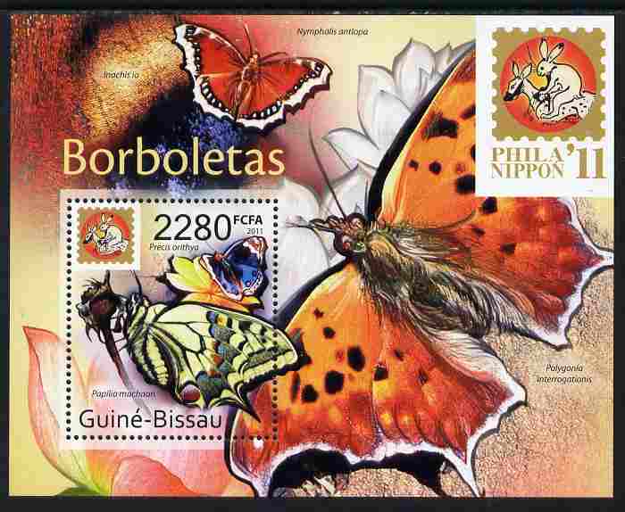 Guinea - Bissau 2011 Butterflies #2 perf m/sheet unmounted mint with Philanippon imprint, stamps on butterflies, stamps on stamp exhibitions