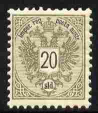 Austro-Hungarian Post Offices in the Turkish Empire 1883 Arms 20s greenish-gey & black perf 10 unmounted mint SG 18a, stamps on , stamps on  stamps on arms, stamps on  stamps on heraldry