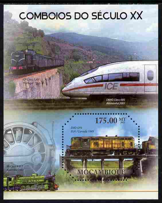 Mozambique 2011 20th Century Trains perf m/sheet unmounted mint, stamps on railways