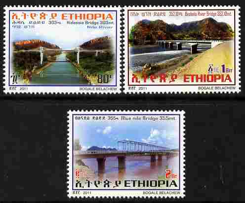 Ethiopia 2011 Bridges perf set of 3 values unmounted mint , stamps on , stamps on  stamps on bridges, stamps on  stamps on civil engineering