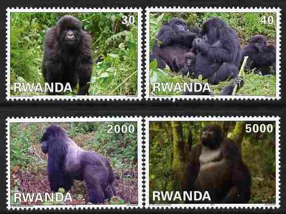 Rwanda 2011 Mountain Gorillas perf set of 4 values unmounted mint , stamps on animals, stamps on apes, stamps on gorillas
