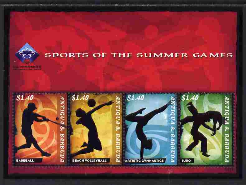 Antigua 2009 Beijing Olympic Games perf m/sheet unmounted mint SG MS 4230, stamps on , stamps on  stamps on olympics, stamps on  stamps on baseball, stamps on  stamps on volleyball, stamps on  stamps on gymnastics, stamps on  stamps on judo, stamps on  stamps on martial arts, stamps on  stamps on  gym , stamps on  stamps on 