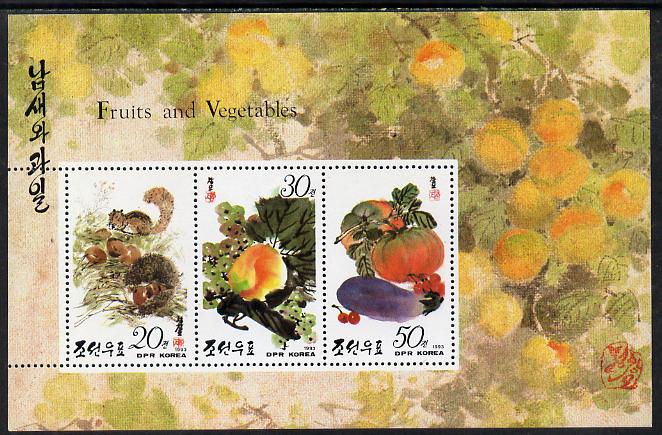 North Korea 1993 Fruit & Vegetables m/sheet #2 (20w, 30w & 50w values) unmounted mint, stamps on fruit    food        squirrel