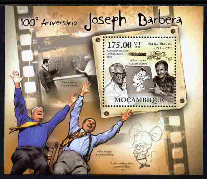 Mozambique 2011 Birth Centenary of Joseph Barbera perf s/sheet unmounted mint Michel BL 454, stamps on , stamps on  stamps on personalities, stamps on  stamps on cartoons, stamps on  stamps on films, stamps on  stamps on movies, stamps on  stamps on 