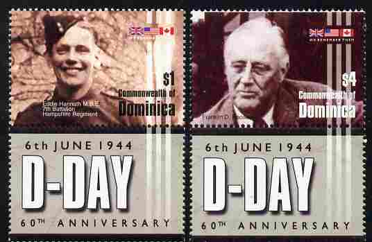 Dominica 2004 60th Anniversary of D-Day perf set of 2 each se-tenant with label unmounted mint SG 3397-98, stamps on , stamps on  stamps on , stamps on  stamps on  ww2 , stamps on  stamps on roosevelt, stamps on  stamps on usa presidents, stamps on  stamps on militaria