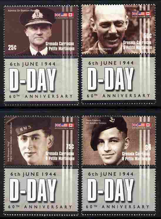 Grenada - Grenadines 2004 60th Anniversary of D-Day perf set of 4 each se-tenant with label unmounted mint SG 3678-81, stamps on , stamps on  stamps on , stamps on  stamps on  ww2 , stamps on  stamps on submarines, stamps on  stamps on militaria