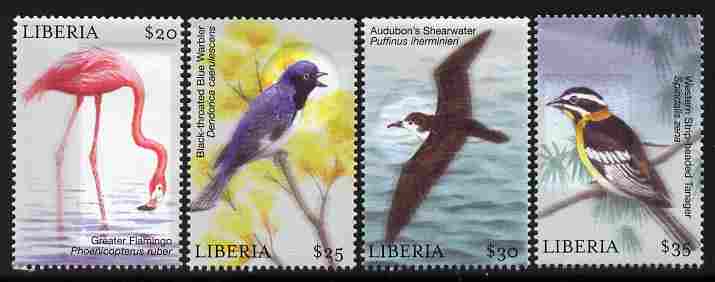Liberia 2010 Birds perf set of 4 unmounted mint. , stamps on birds, stamps on flamingoes
