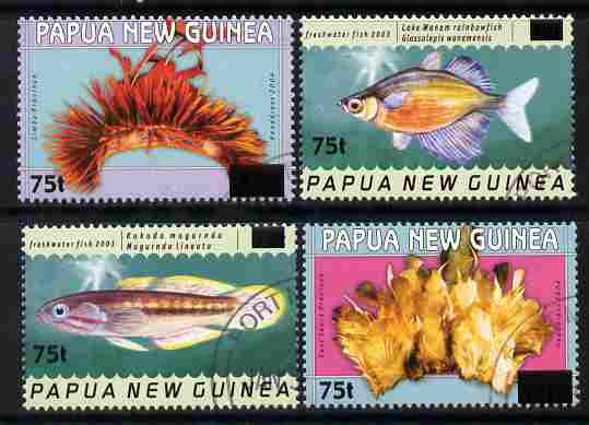 Papua New Guinea 2005 Surcharged set of 4 fine cds used SG 1056-59, stamps on , stamps on  stamps on fish, stamps on  stamps on masks