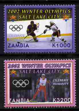 Zambia 2002 Salt Lake City Winter Olympic Games perf set of 2 unmounted mint SG 881-2, stamps on olympics, stamps on ice hockey, stamps on skiing