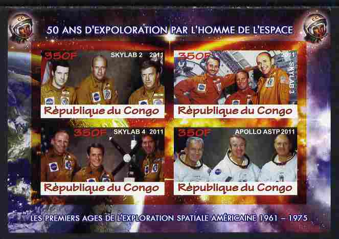 Congo 2011 50th Anniv of First Man in Space - USA #05 imperf sheetlet containing 4 values unmounted mint