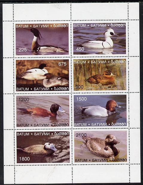 Batum 1996 Ducks perf sheetlet containing 8 values unmounted mint, stamps on birds, stamps on ducks