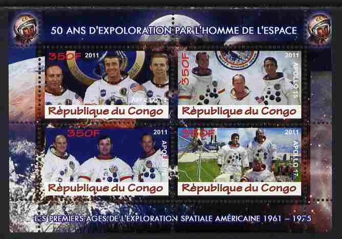 Congo 2011 50th Anniv of First Man in Space - USA #08 perf sheetlet containing 4 values unmounted mint, stamps on , stamps on  stamps on space, stamps on  stamps on rockets, stamps on  stamps on americana