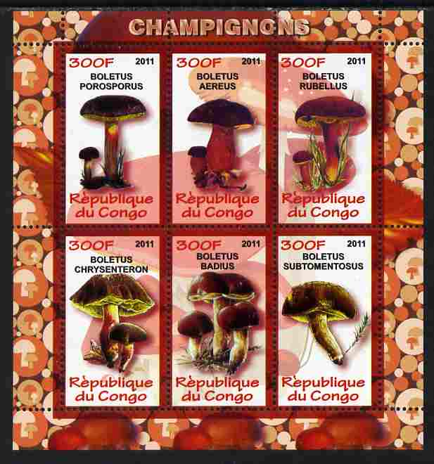 Congo 2011 Fungi perf sheetlet containing 6 values unmounted mint, stamps on , stamps on  stamps on fungi