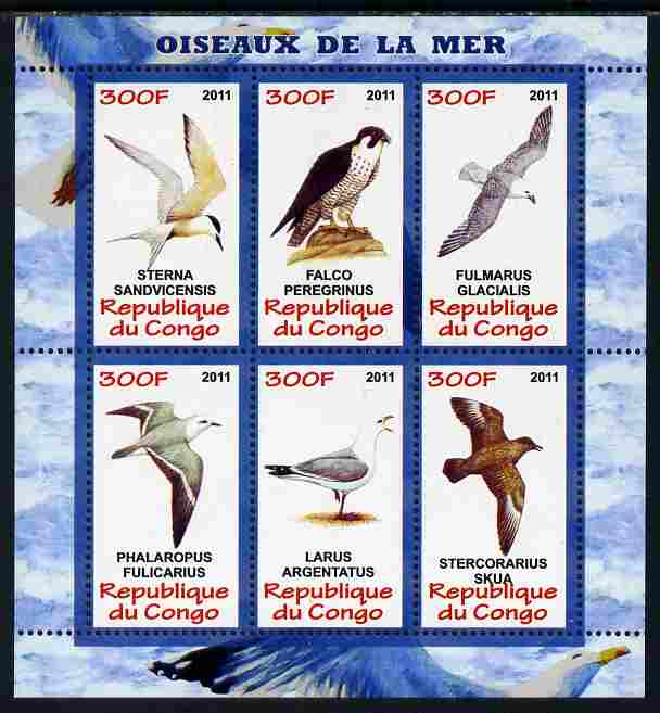 Congo 2011 Sea Birds perf sheetlet containing 6 values unmounted mint, stamps on , stamps on  stamps on birds, stamps on  stamps on birds of prey, stamps on  stamps on gulls