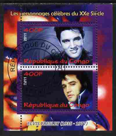 Congo 2011 Elvis Presley perf sheetlet containing 2 values fine cto used, stamps on , stamps on  stamps on personalities, stamps on  stamps on elvis, stamps on  stamps on music, stamps on  stamps on films, stamps on  stamps on cinema, stamps on  stamps on movies, stamps on  stamps on pops, stamps on  stamps on rock