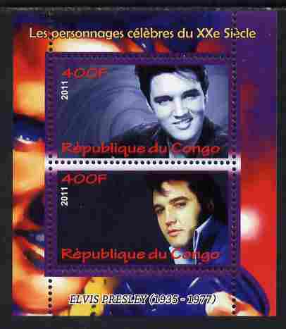 Congo 2011 Elvis Presley perf sheetlet containing 2 values unmounted mint, stamps on personalities, stamps on elvis, stamps on music, stamps on films, stamps on cinema, stamps on movies, stamps on pops, stamps on rock