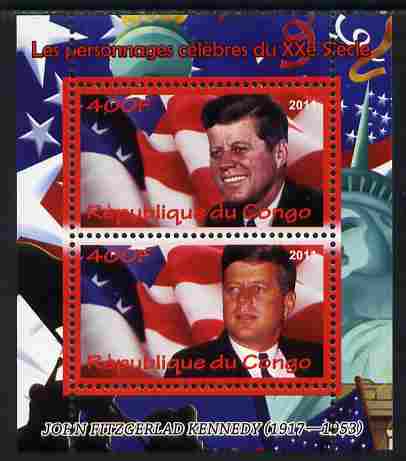 Congo 2011 John F Kennedy perf sheetlet containing 2 values unmounted mint, stamps on personalities, stamps on kennedy, stamps on usa presidents, stamps on americana