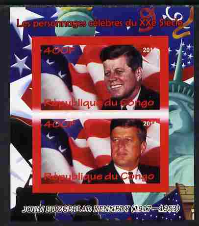 Congo 2011 John F Kennedy imperf sheetlet containing 2 values unmounted mint, stamps on personalities, stamps on kennedy, stamps on usa presidents, stamps on americana