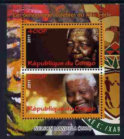Congo 2011 Nelson Mandela perf sheetlet containing 2 values unmounted mint, stamps on personalities, stamps on mandela, stamps on nobel, stamps on peace, stamps on racism, stamps on human rights