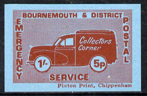 Cinderella - Great Britain 1971 Bournemouth & District Emergency Postal Service 'Collectors Corner Morris Van' dual value 1s - 5p in red on blue paper unmounted mint , stamps on , stamps on  stamps on cars, stamps on postal, stamps on cinderella, stamps on strike, stamps on morris, stamps on  stamps on trucks