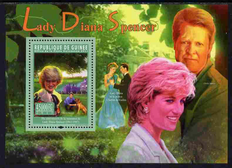 Guinea - Conakry 2011 50th Birth Anniversary of Princess Diana perf s/sheet unmounted mint, stamps on personalities, stamps on royalty, stamps on diana, stamps on 