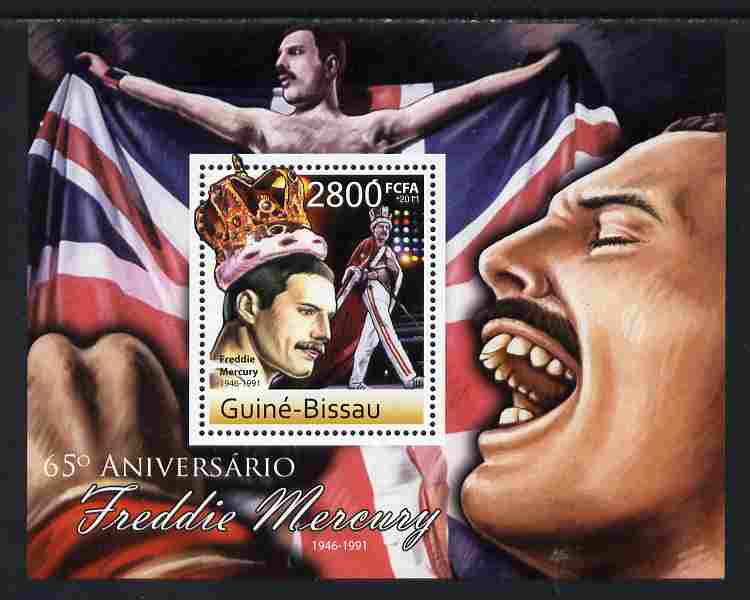 Guinea - Bissau 2011 65th Birth Anniversary of Freddie Mercury perf s/sheet unmounted mint , stamps on personalities, stamps on music, stamps on pops, stamps on rock, stamps on queen