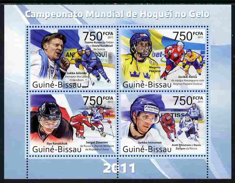 Guinea - Bissau 2011 World Ice Hockey Championship perf sheetlet containing 4 values unmounted mint , stamps on , stamps on  stamps on sport, stamps on  stamps on ice hockey, stamps on  stamps on flags