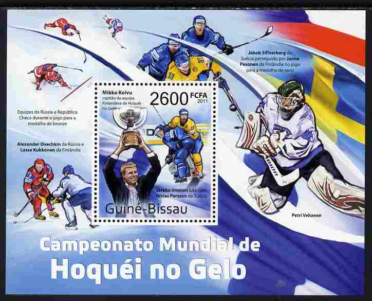 Guinea - Bissau 2011 World Ice Hockey Championship perf s/sheet unmounted mint , stamps on sport, stamps on ice hockey, stamps on flags