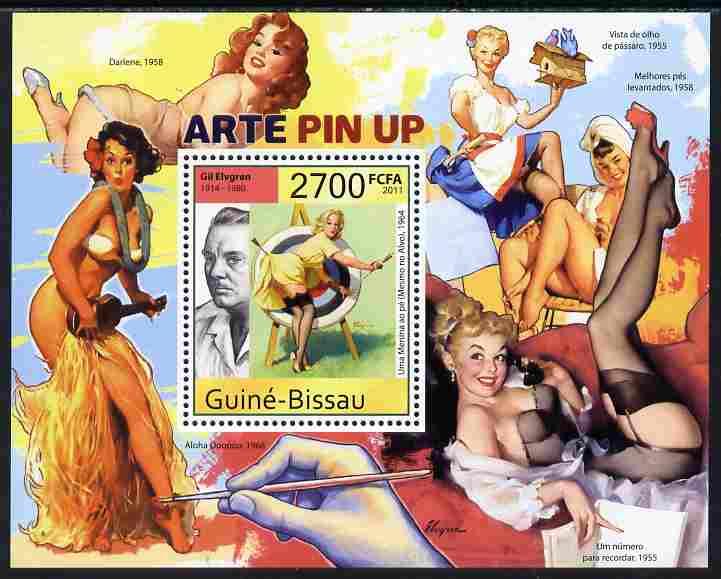 Guinea - Bissau 2011 Pin Up Art perf s/sheet unmounted mint , stamps on , stamps on  stamps on women, stamps on  stamps on art, stamps on  stamps on nudes, stamps on  stamps on fantasy, stamps on  stamps on archery, stamps on  stamps on musical instruments