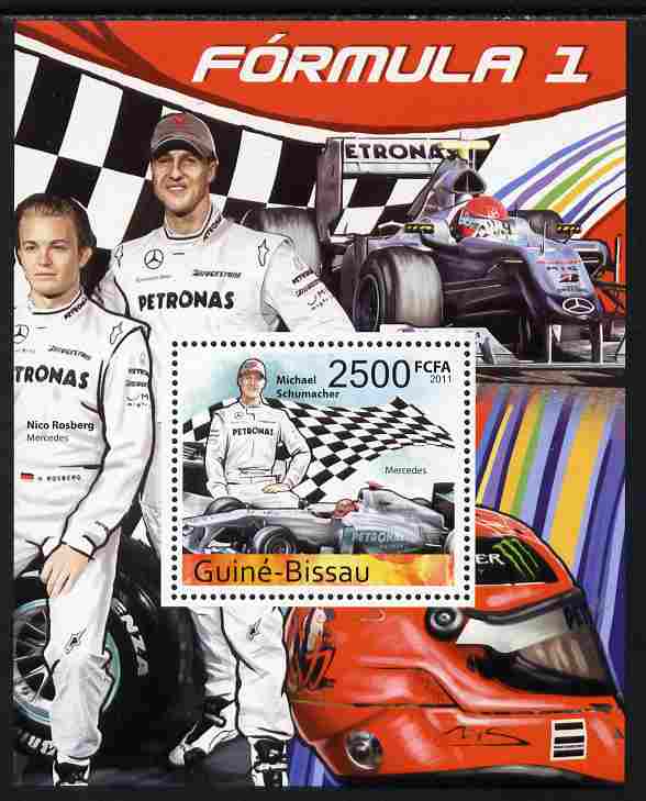 Guinea - Bissau 2011 Formula 1 - Michael Schumacher perf s/sheet unmounted mint , stamps on , stamps on  stamps on personalities, stamps on  stamps on  f1 , stamps on  stamps on formula 1, stamps on  stamps on cars, stamps on  stamps on racing cars