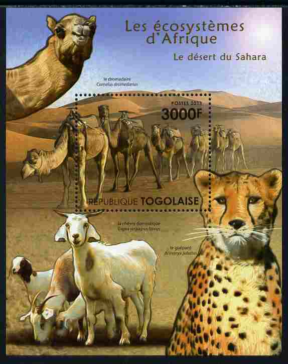 Togo 2011 Ecosystem of Africa - Animals of the Sahara Desert perf s/sheet unmounted mint , stamps on , stamps on  stamps on environment, stamps on  stamps on animals, stamps on  stamps on cats, stamps on  stamps on cheetahs, stamps on  stamps on goats, stamps on  stamps on camels