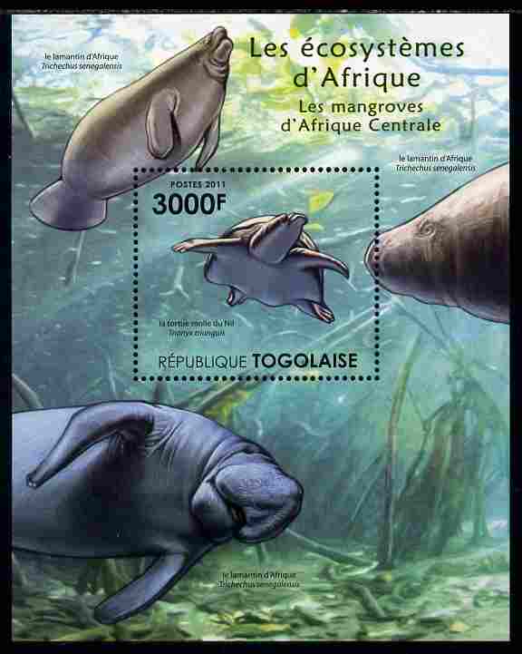 Togo 2011 Ecosystem of Africa - Animals of the Central Mangrove perf s/sheet unmounted mint , stamps on environment, stamps on animals, stamps on turtles, stamps on manatees