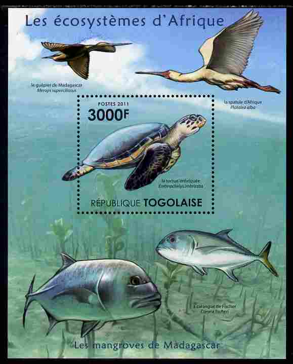 Togo 2011 Ecosystem of Africa - Animals of the Madagascar Mangrove perf s/sheet unmounted mint , stamps on , stamps on  stamps on environment, stamps on  stamps on animals, stamps on  stamps on fish, stamps on  stamps on birds, stamps on  stamps on turtles, stamps on  stamps on spoonbills, stamps on  stamps on bee eaters
