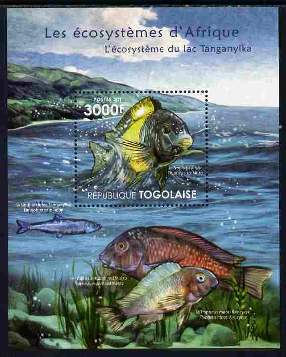 Togo 2011 Ecosystem of Africa - Animals of the Lake Tanganyika perf s/sheet unmounted mint , stamps on environment, stamps on animals, stamps on fish, stamps on 