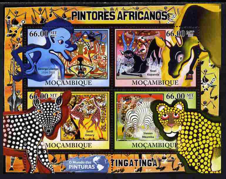 Mozambique 2011 African Paintings perf sheetlet containing 4 values unmounted mint, stamps on , stamps on  stamps on arts